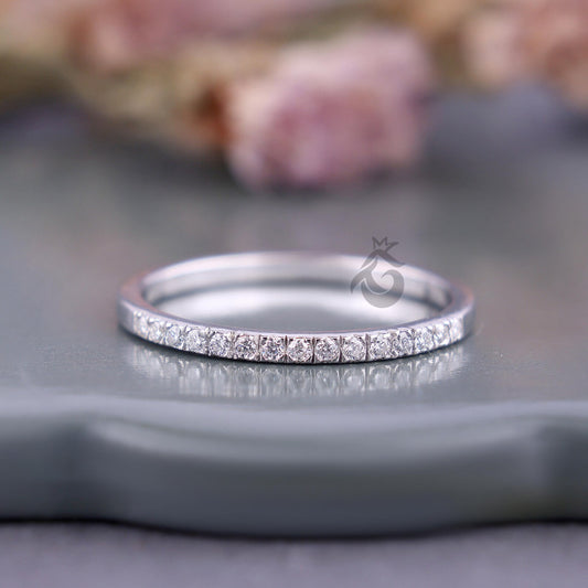 14K White Gold Lab Diamond Half Eternity Band, Dainty Stackable Ring