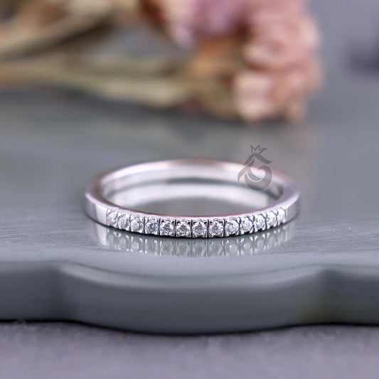 1.70MM Lab Diamond Micro Pave Band, Thin Half Eternity Ring for Her