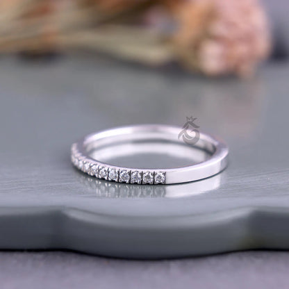 1.70MM Lab Diamond Micro Pave Band, Thin Half Eternity Ring for Her