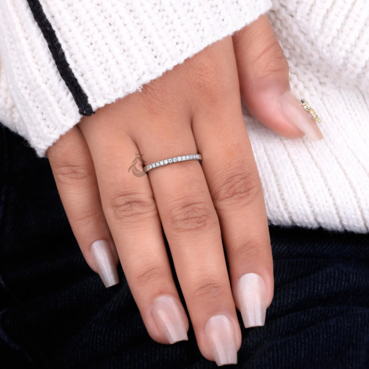 1.70MM Lab Diamond Micro Pave Band, Thin Half Eternity Ring for Her