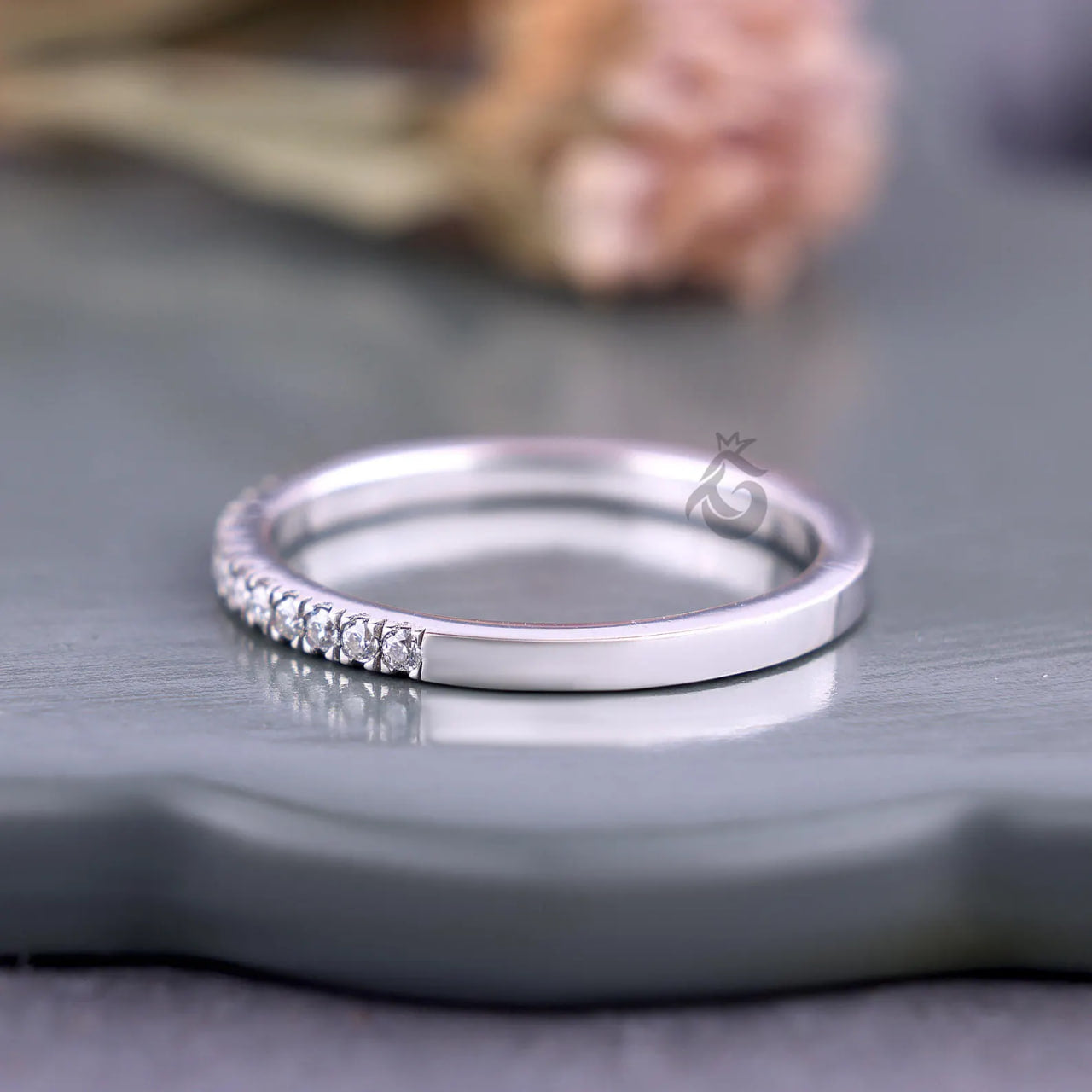 1.70MM Lab Diamond Micro Pave Band, Thin Half Eternity Ring for Her