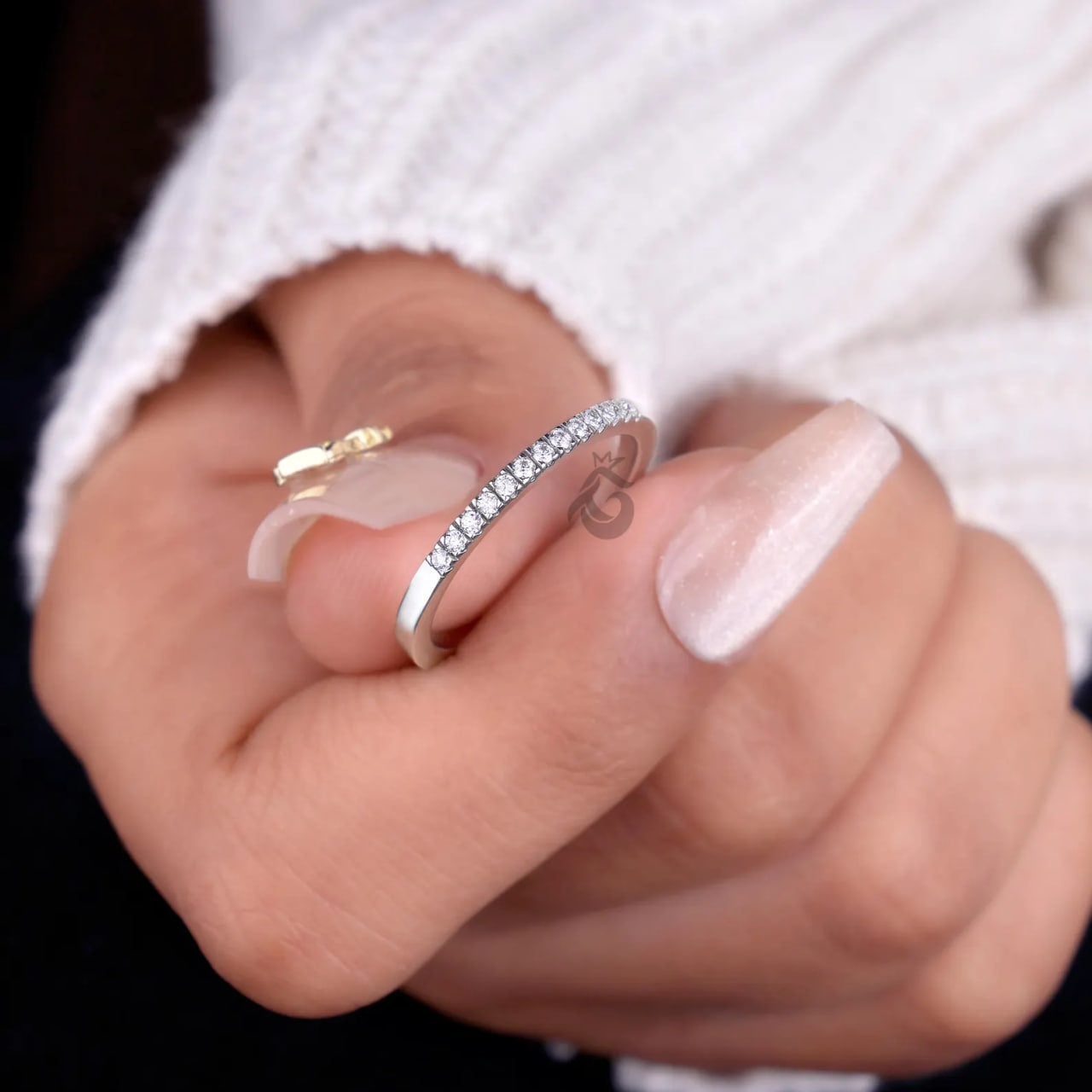 1.70MM Lab Diamond Micro Pave Band, Thin Half Eternity Ring for Her