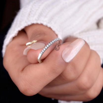 1.70MM Lab Diamond Micro Pave Band, Thin Half Eternity Ring for Her