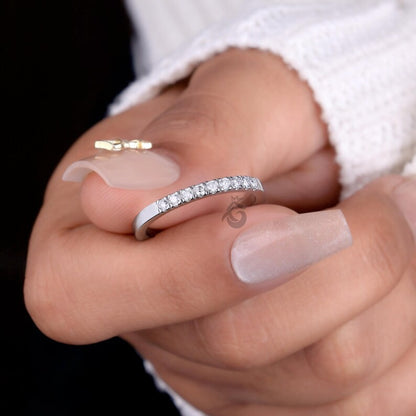 2MM Lab Diamond Half Eternity Band, Dainty Stacking Ring for Women