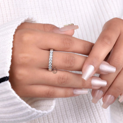 3MM Lab Diamond Eternity Ring, Delicate Half Eternity Band for Women