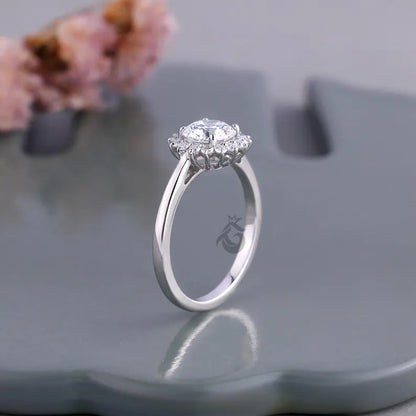 Sunburst Halo Lab Diamond Ring, 1.03 CT Cluster Engagement Ring for Women