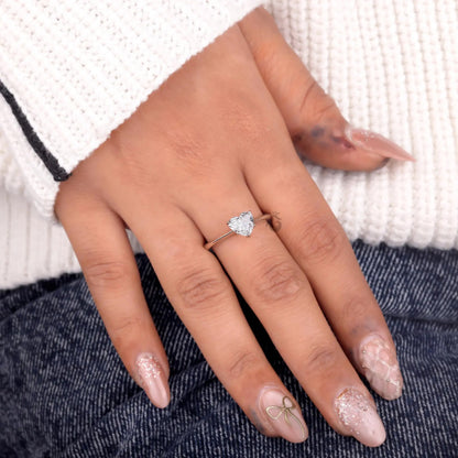 Heart Cut Lab Diamond Solitaire Ring, 14K Rose Gold Engagement Band