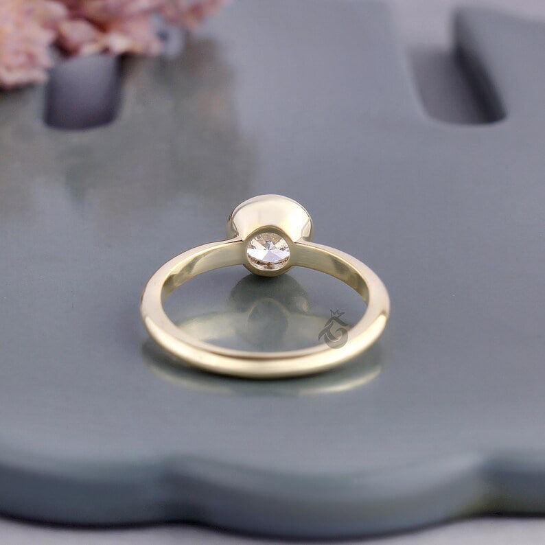 Bezel Set 1.00 CT Lab Diamond Solitaire Ring, Minimalist Wedding Band