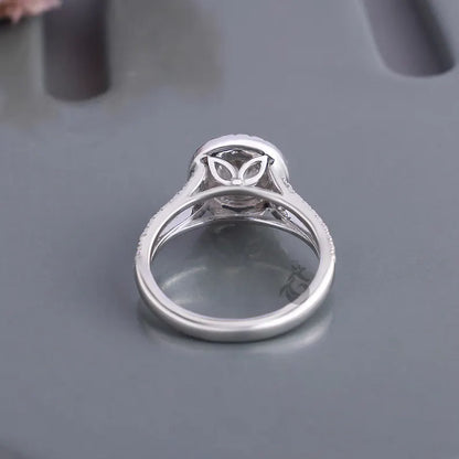 Vintage Halo Lab Diamond Ring, Split Shank Pave Engagement Ring