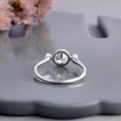 Portuguese Cut Bezel Set Lab Diamond Ring, Three Stone Anniversary Ring