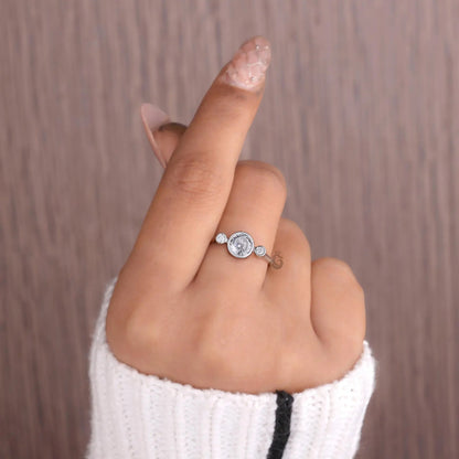 Portuguese Cut Bezel Set Lab Diamond Ring, Three Stone Anniversary Ring