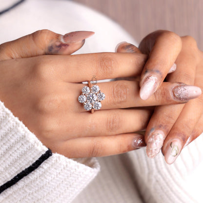 Antique Flower Style Cluster Ring, 7 Stone Lab Diamond Vintage Engagement Ring for Women