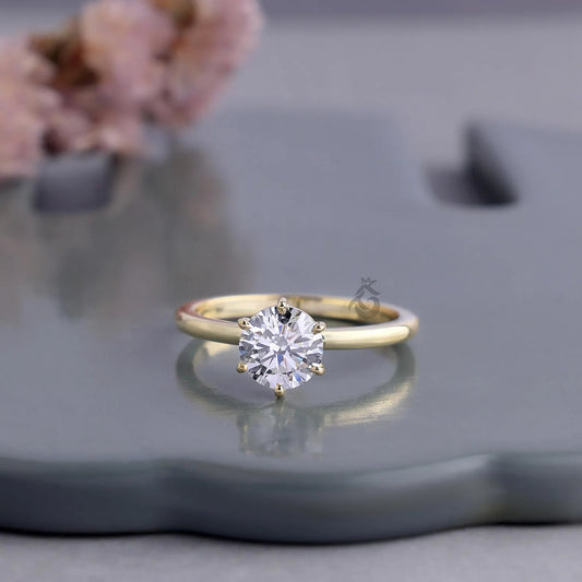 Round Lab Diamond Solitaire Ring, Six Prong Engagement Ring for Women