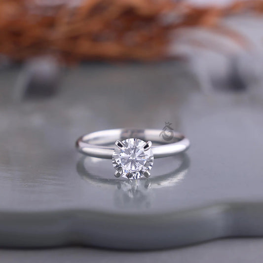 Round Lab Diamond Solitaire Ring, 14K White Gold Engagement Ring for Her