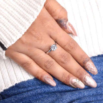 Round Lab Diamond Solitaire Ring, 14K White Gold Engagement Ring for Her