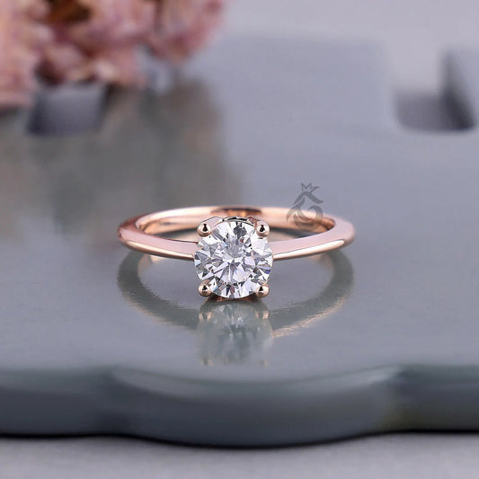 Round Lab Diamond Solitaire Engagement Ring, Knife Edge Wedding Band
