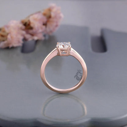 Round Lab Diamond Solitaire Engagement Ring, Knife Edge Wedding Band