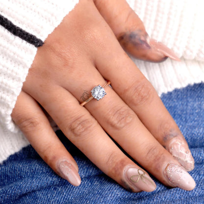 Round Lab Diamond Solitaire Engagement Ring, Knife Edge Wedding Band