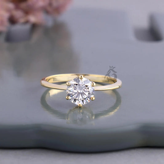 1.00 CT EF-VVS Lab Diamond Solitaire Ring, 14K Yellow Gold Knife Edge Band