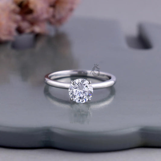 1.00 CT IGI Lab Diamond Ring, Hidden Halo 4 Prong Solitaire Engagement Ring