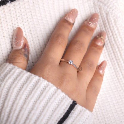 Dainty Round Lab Diamond Solitaire Ring, 4 Prong Minimalist Rose Gold Ring