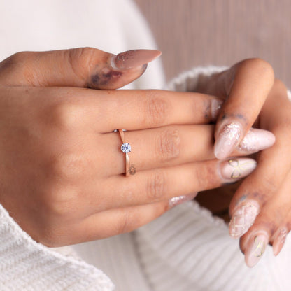 Dainty Round Lab Diamond Solitaire Ring, 4 Prong Minimalist Rose Gold Ring