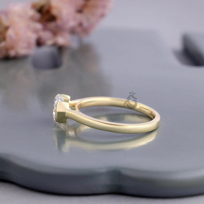 Half Bezel Lab Diamond Promise Ring, Dainty Solitaire Wedding Band for Her