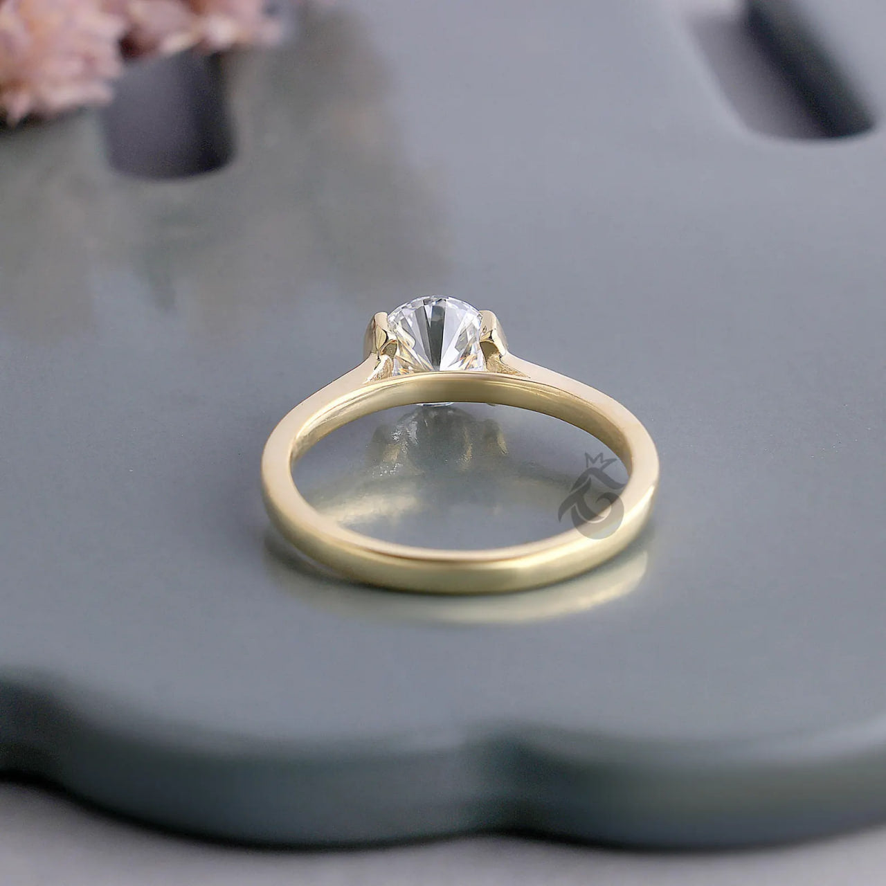 Half Bezel Lab Diamond Promise Ring, Dainty Solitaire Wedding Band for Her