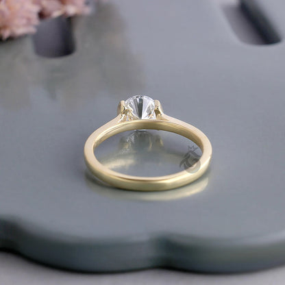 Half Bezel Lab Diamond Promise Ring, Dainty Solitaire Wedding Band for Her