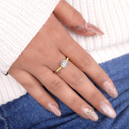 Half Bezel Lab Diamond Promise Ring, Dainty Solitaire Wedding Band for Her
