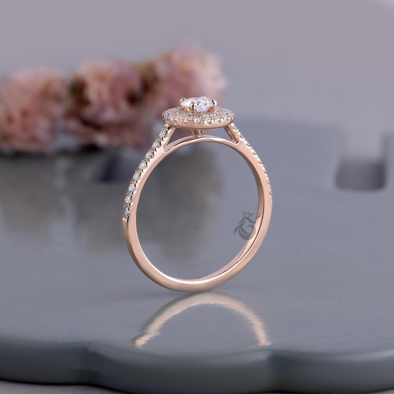 Double Halo Lab Diamond Engagement Ring, IGI Certified Round Cut Ring