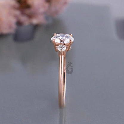 Round Three Stone Lab Diamond Ring, EF/VVS Promise Wedding Knife Edge Band