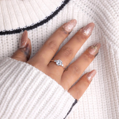 Round Three Stone Lab Diamond Ring, EF/VVS Promise Wedding Knife Edge Band