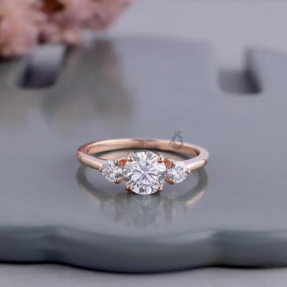 IGI Certified Three Stone Lab Diamond Ring, 14K Rose Gold Engagement Band