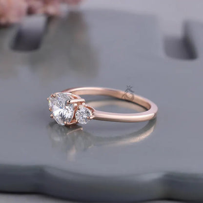 IGI Certified Three Stone Lab Diamond Ring, 14K Rose Gold Engagement Band