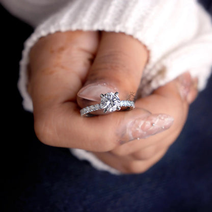 1.00 CT E/VVS Round Lab Diamond Ring, IGI Certified Pave Solitaire Engagement