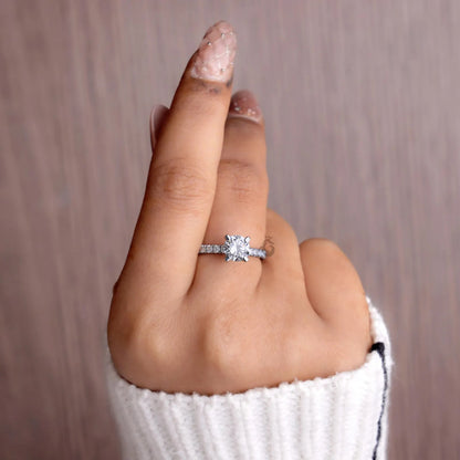 1.00 CT E/VVS Round Lab Diamond Ring, IGI Certified Pave Solitaire Engagement