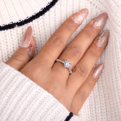 Lab Grown Round Diamond Solitaire Ring with Side Accents, Handmade Gift Ring