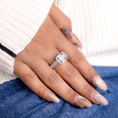 East West Emerald Cut Moissanite Engagement Ring with Channel Band