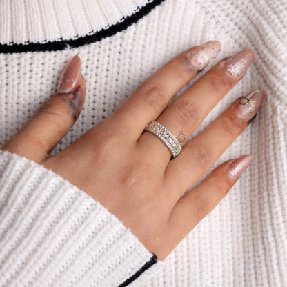 Vintage Three Row Moissanite Eternity Band, Baguette & Marquise Cut Ring