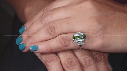 Emerald & Baguette Green Moissanite Ring – 925 Art Deco Five-Stone Engagement Ring
