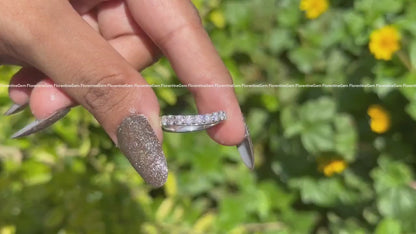 1.07TCW Curved Moissanite Wedding Band, 14K White Gold Half Eternity Ring