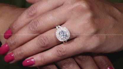 2.65 TW Cushion & Round Moissanite Halo Ring – 14K Gold Split Shank Engagement & Wedding Ring