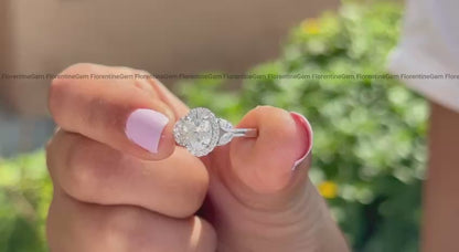 Oval Halo Moissanite Engagement Ring – 10K Gold Marquise Side Stone Bridal & Anniversary Ring