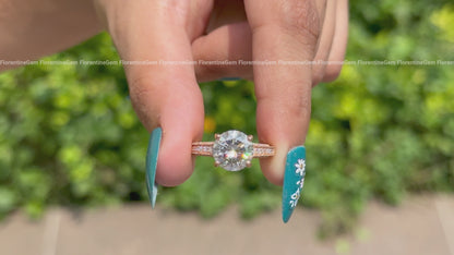 2CT Round Gray Moissanite Wedding Ring, 14K Rose Gold, 3-Row Pave Antique Style