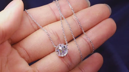 White Gold Round Rose Cut Moissanite Solitaire Pendant Necklace