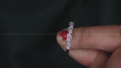 0.12 TCW Vintage Round Moissanite Band – 14K White Gold Milgrain Half Eternity Wedding Ring