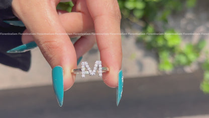 14K White Gold M Initial Moissanite Ring, Personalized Letter Ring