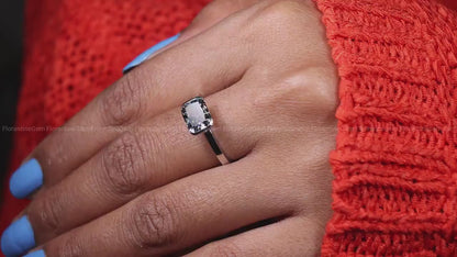 East-West 2.47CT Fancy Gray Radiant Moissanite Ring – 14K White Gold Half Bezel Solitaire Engagement Ring