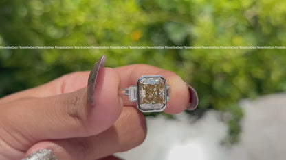 6.05 TCW Yellow Radiant Moissanite Engagement Ring, Three Stone, Bezel Set
